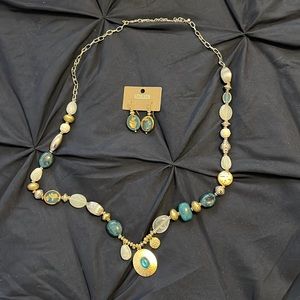 Chicos aqua necklace/earring set (adjustable)